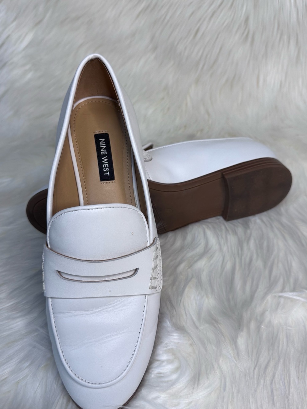 Nine West White Leather Penny Loafers with Brown Sole